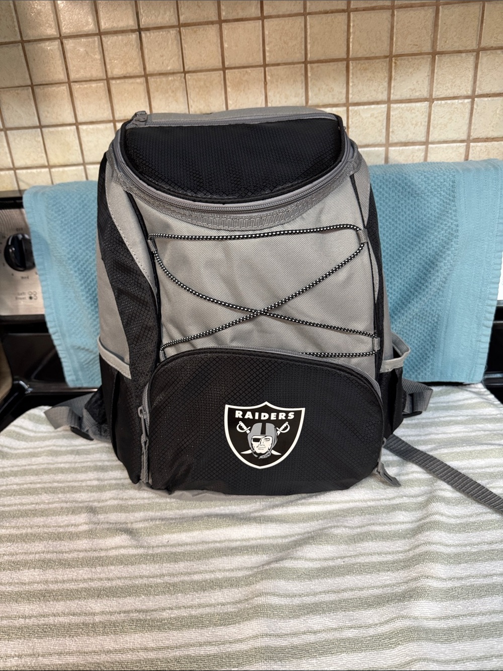 NFL Black and Gray Raiders PTX Backpack Cooler Fully Insulated Hold 20 Cans NWT